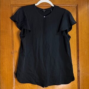 Theory Black Ruffle Sleeve Blouse